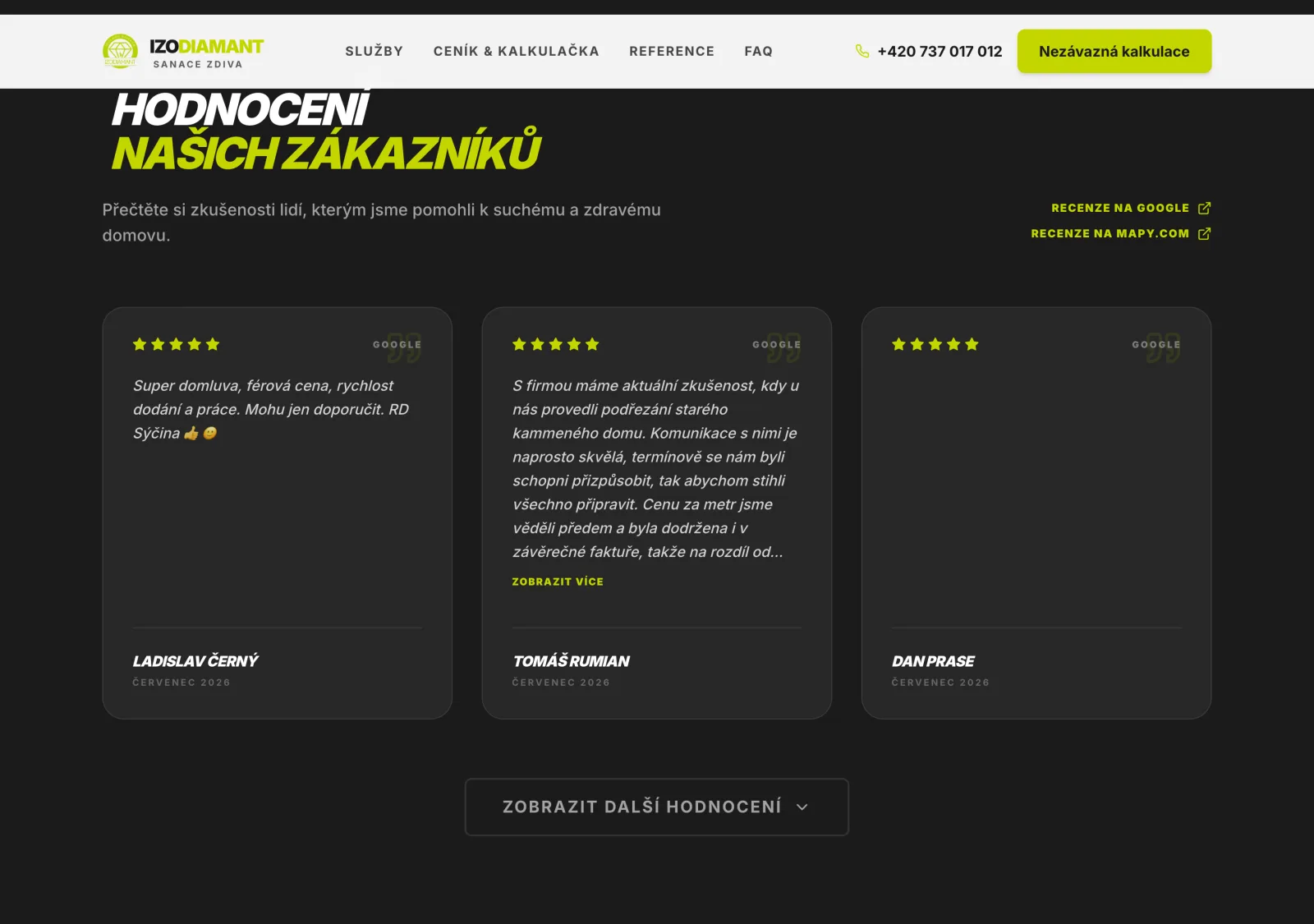 IZODIAMANT — Google & Mapy.com reviews aggregated live on the site